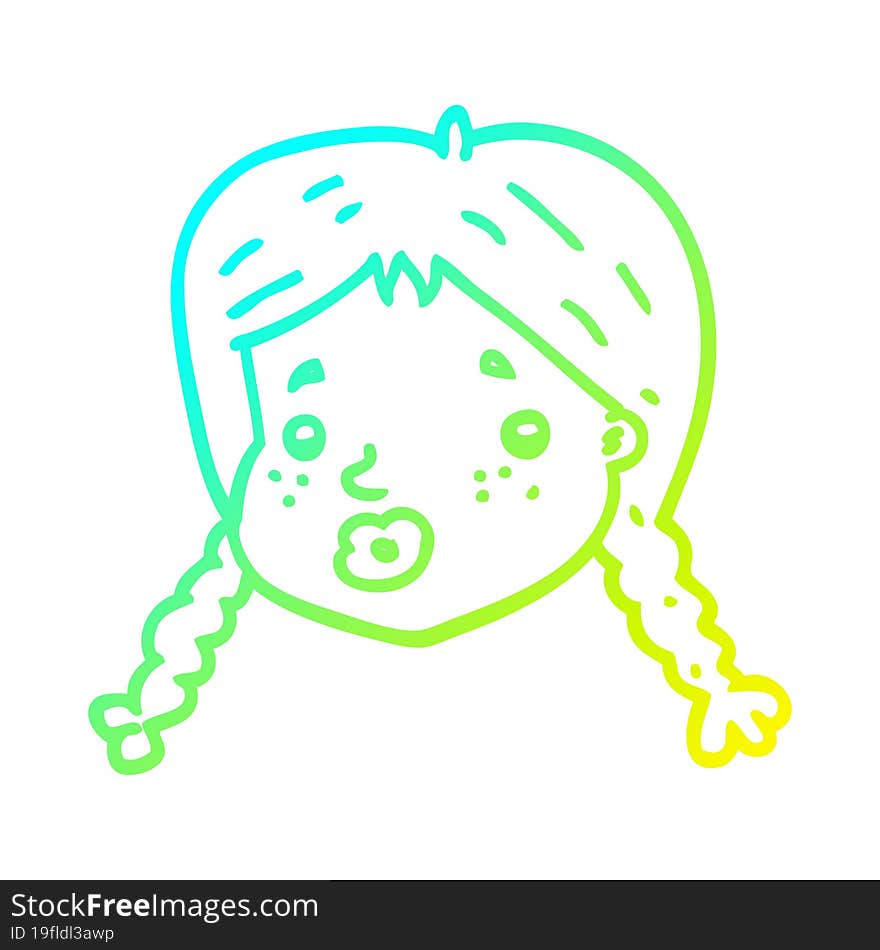 cold gradient line drawing of a cartoon girls face