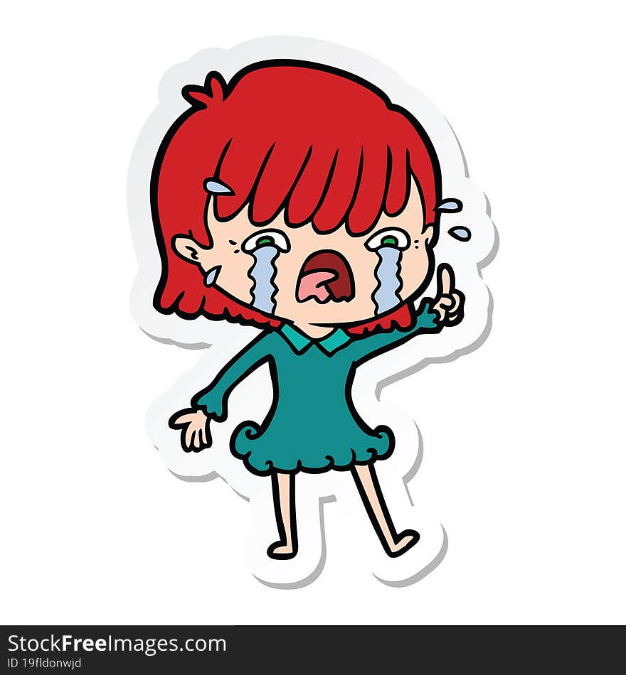 sticker of a cartoon girl crying