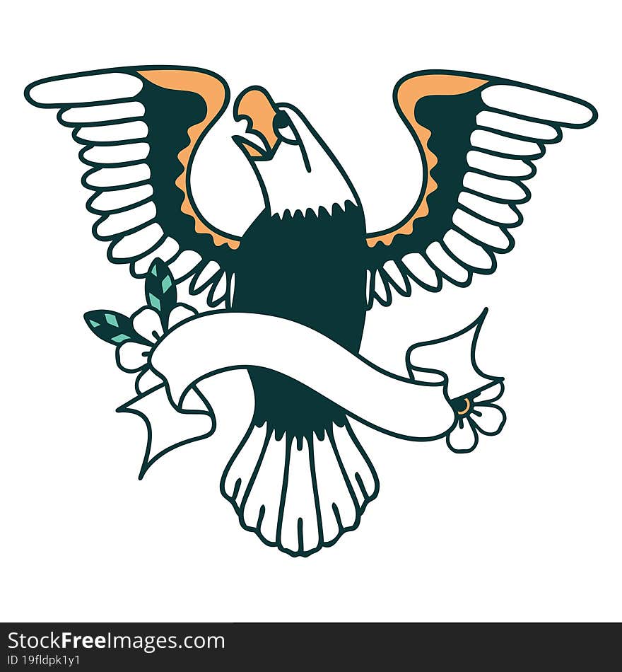 Tattoo With Banner Of An American Eagle