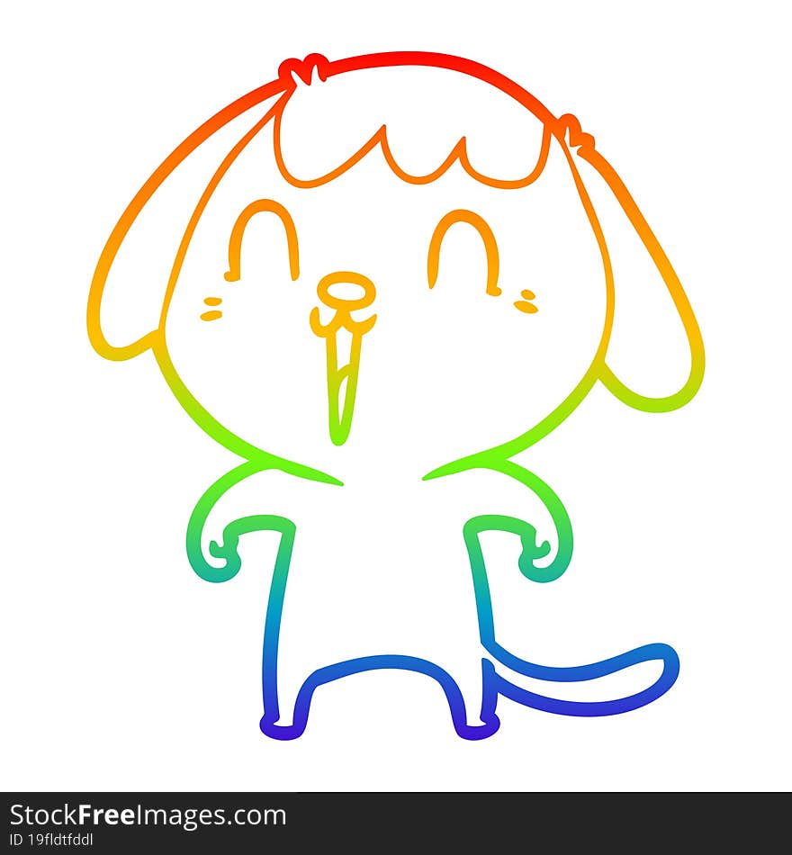 rainbow gradient line drawing of a cute cartoon dog