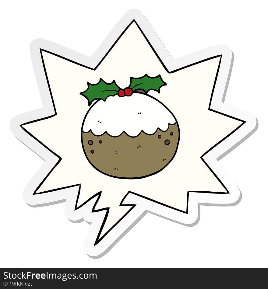 cartoon christmas pudding with speech bubble sticker