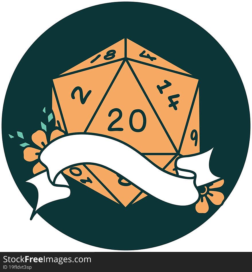 natural twenty D20 dice roll icon