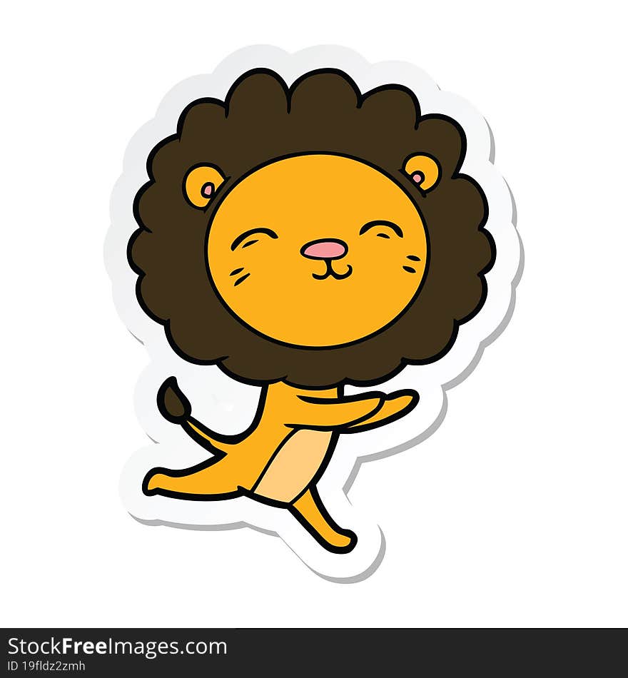 Sticker Of A Cartoon Running Lion