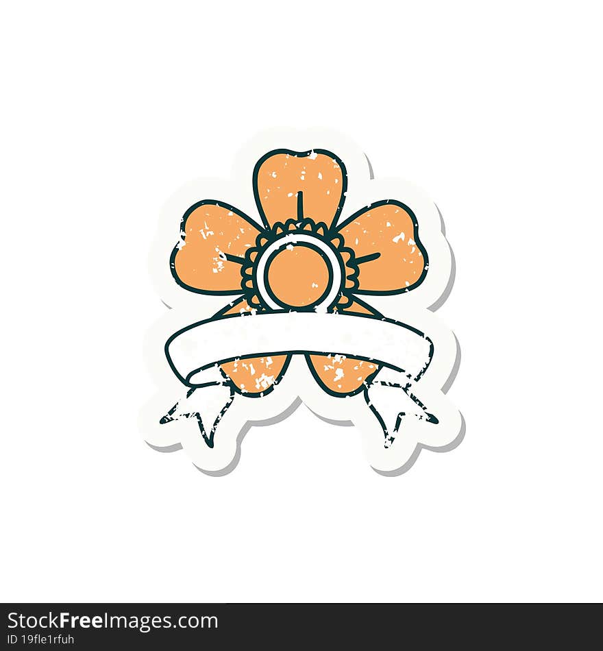 Grunge Sticker With Banner Of A Flower