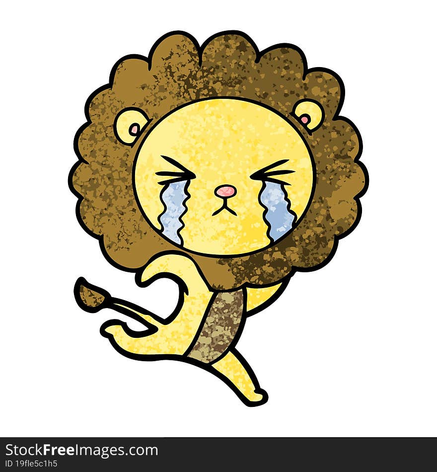 cartoon crying lion running away. cartoon crying lion running away