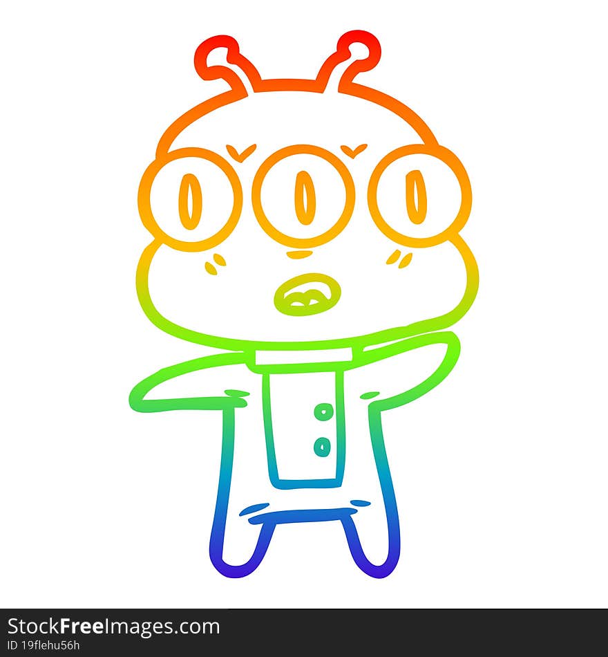 rainbow gradient line drawing cartoon three eyed alien