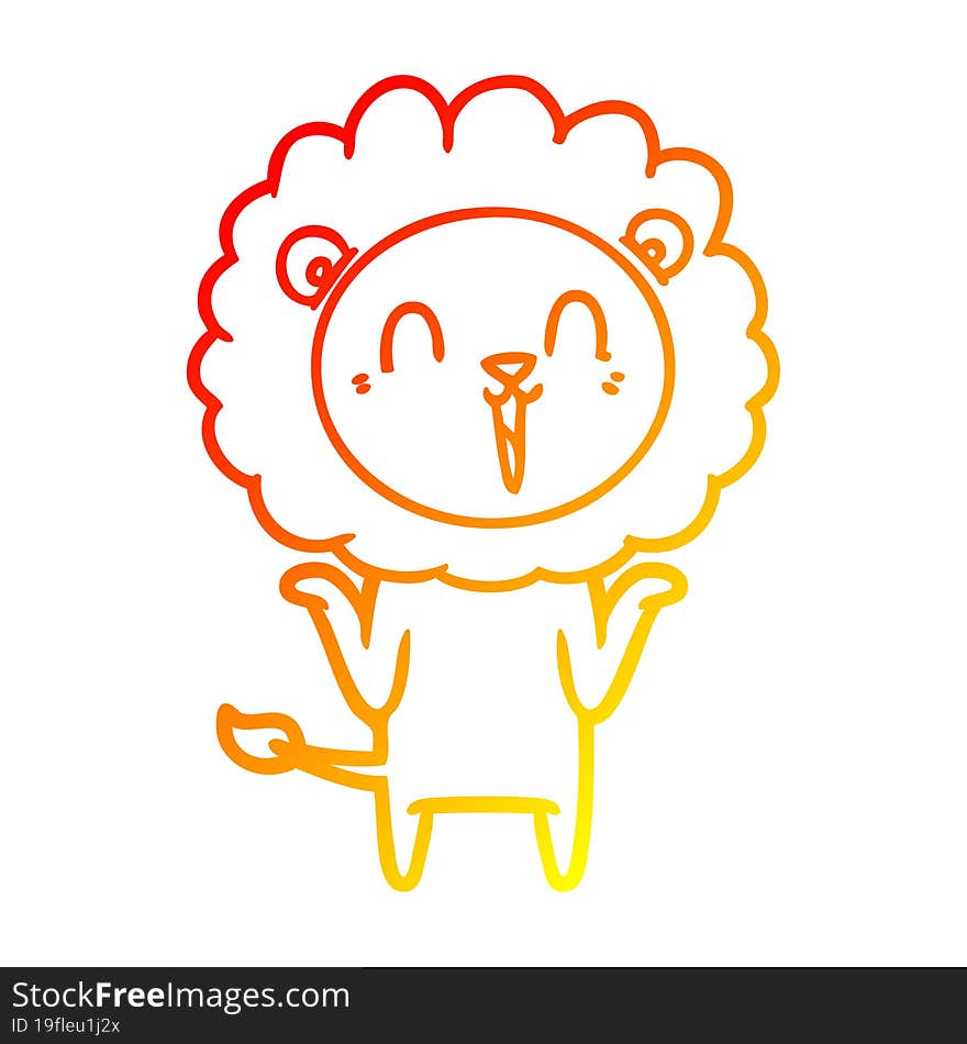 warm gradient line drawing laughing lion cartoon shrugging shoulders