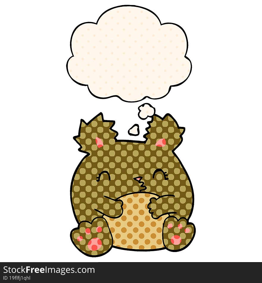 cartoon bear with thought bubble in comic book style