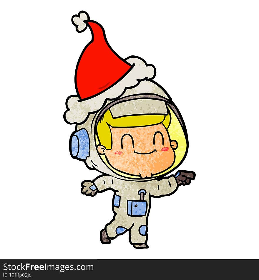 Happy Textured Cartoon Of A Astronaut Man Wearing Santa Hat