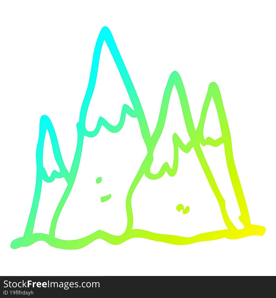 cold gradient line drawing of a cartoon tall mountains