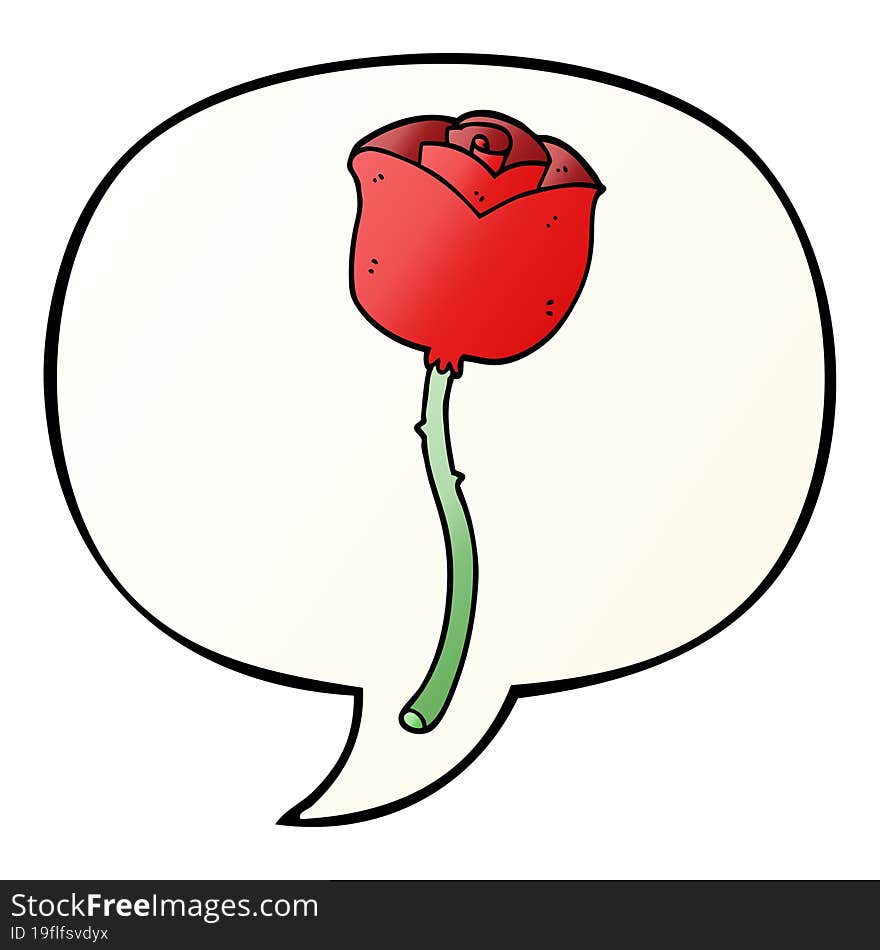 cartoon rose and speech bubble in smooth gradient style