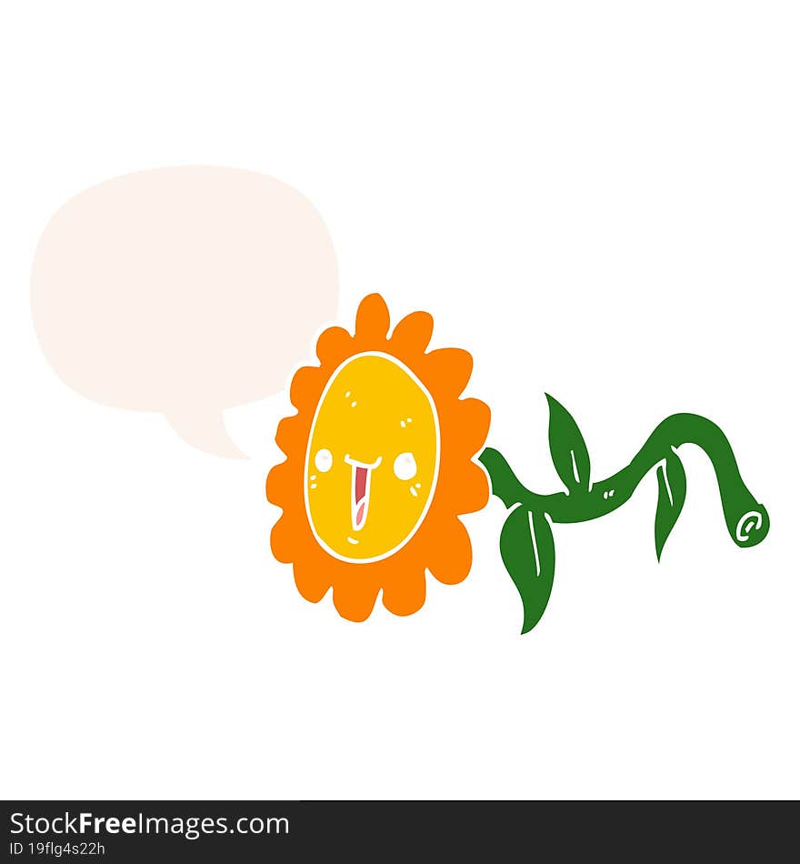 cartoon flower and speech bubble in retro style