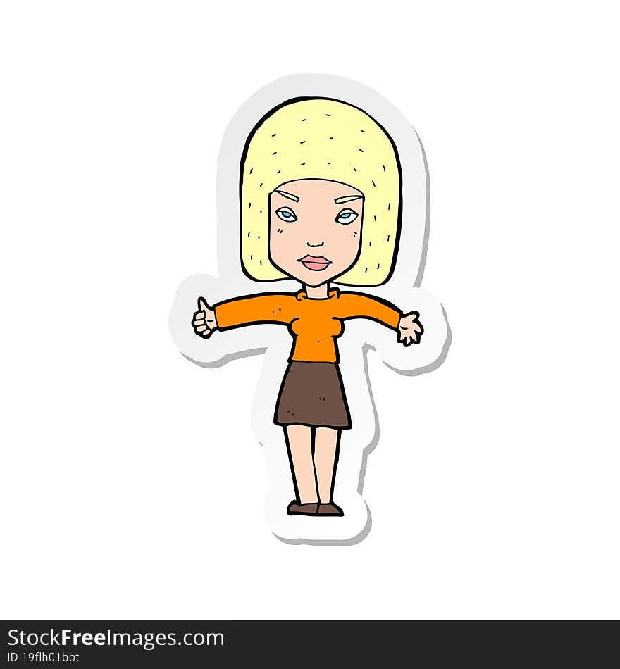 Sticker Of A Cartoon Woman Giving Thumbs Up Symbol