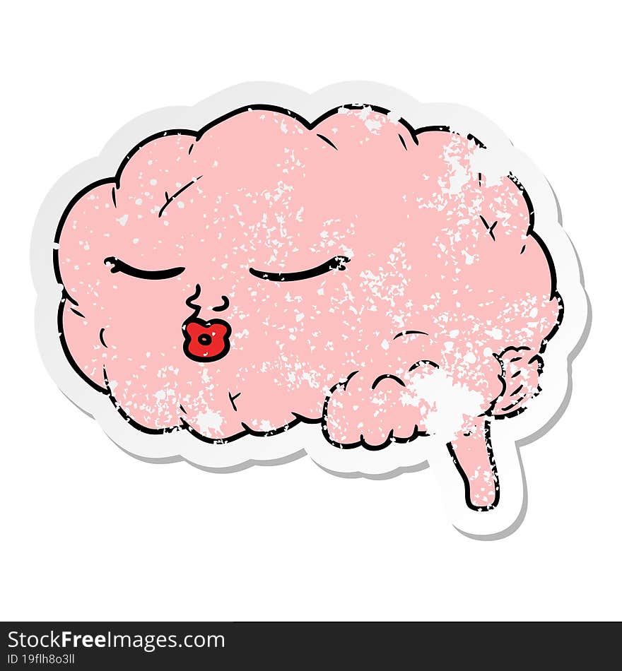 distressed sticker of a cartoon brain