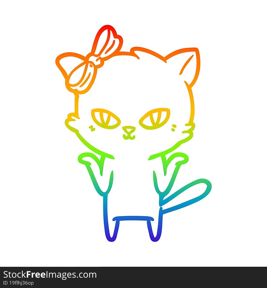 rainbow gradient line drawing of a cute cartoon cat