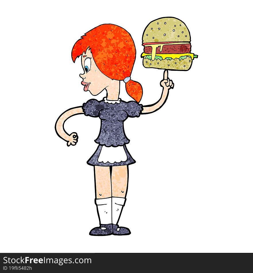 cartoon waitress serving a burger