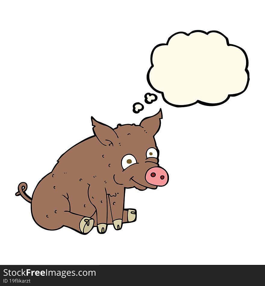 cartoon happy pig with thought bubble