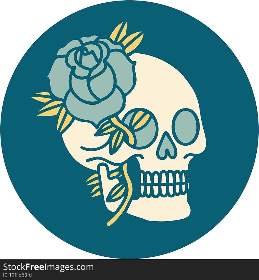 iconic tattoo style image of a skull and rose. iconic tattoo style image of a skull and rose