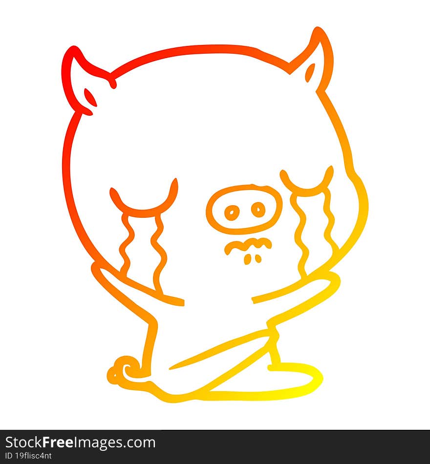 warm gradient line drawing cartoon sitting pig crying