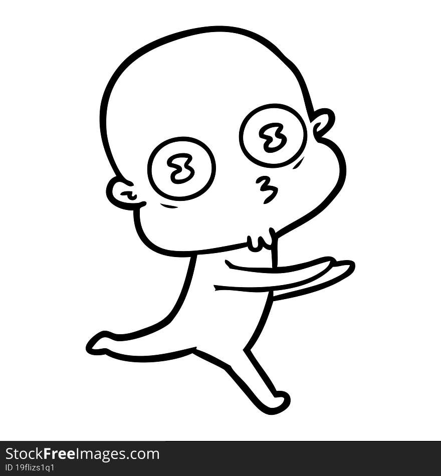 cartoon weird bald spaceman running. cartoon weird bald spaceman running