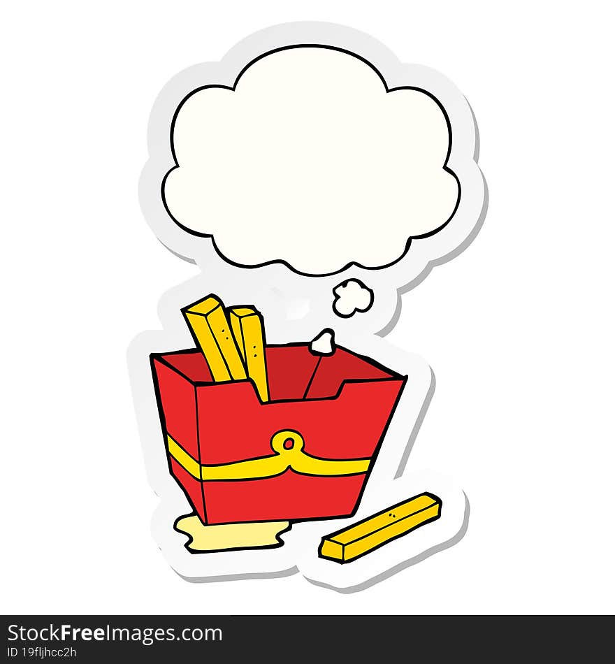 cartoon box of fries and thought bubble as a printed sticker