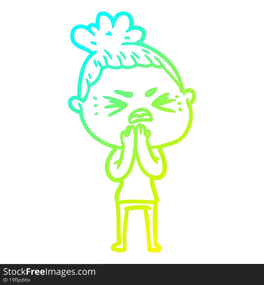 cold gradient line drawing cartoon angry woman