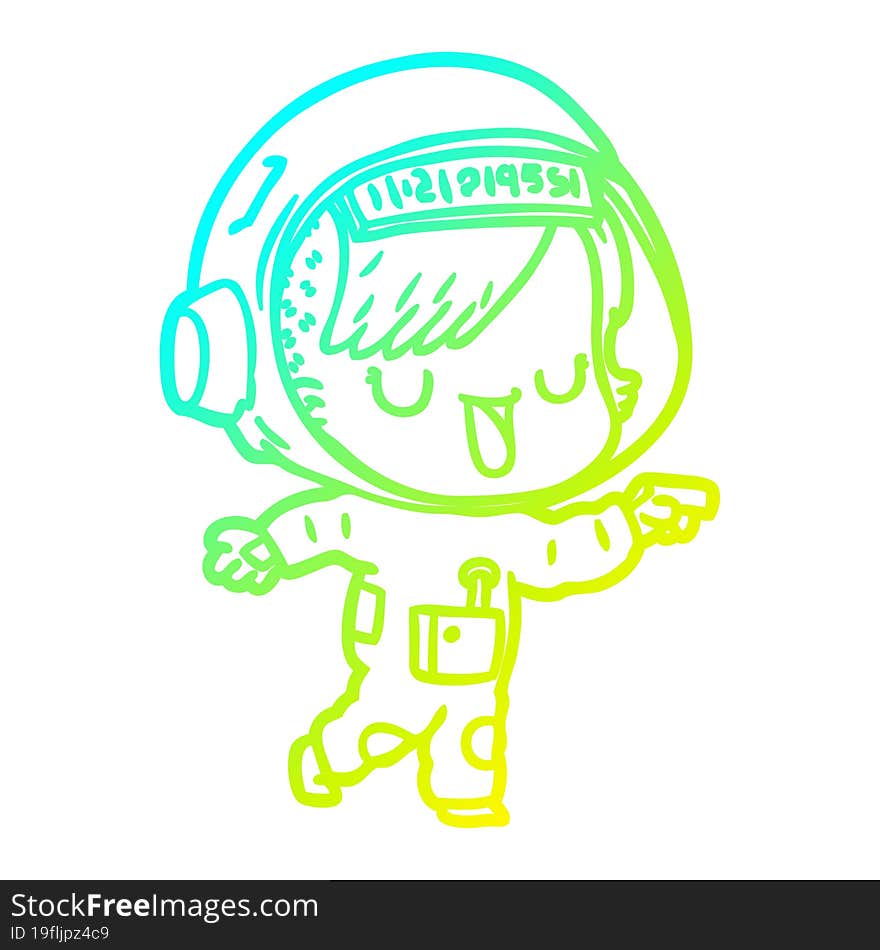 cold gradient line drawing of a cartoon astronaut woman