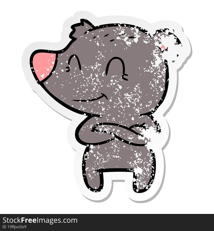 distressed sticker of a friendly bear cartoon