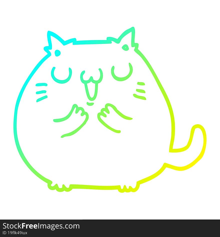 cold gradient line drawing of a happy cartoon cat