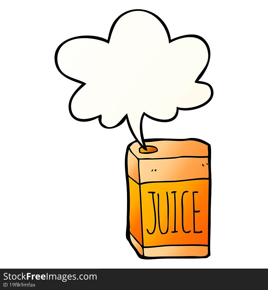 cartoon juice box and speech bubble in smooth gradient style