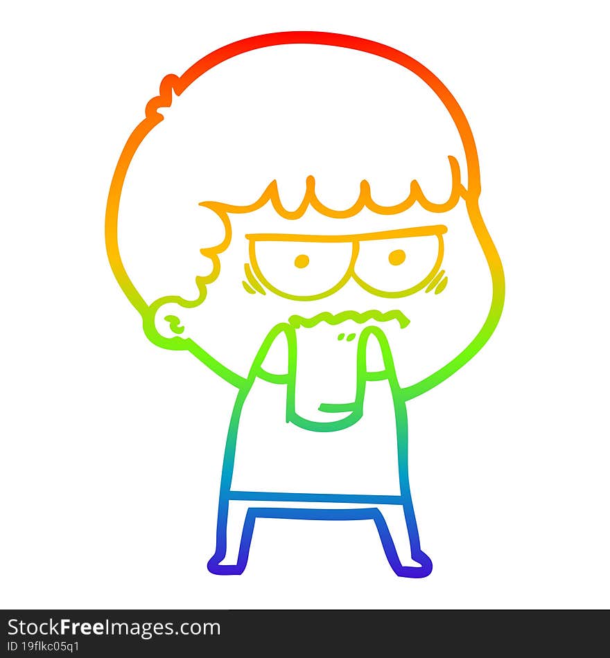 rainbow gradient line drawing cartoon annoyed man