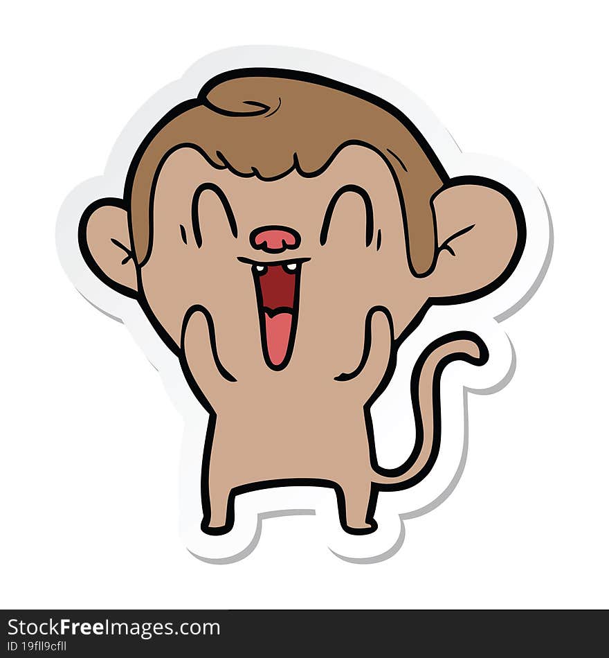 sticker of a cartoon laughing monkey