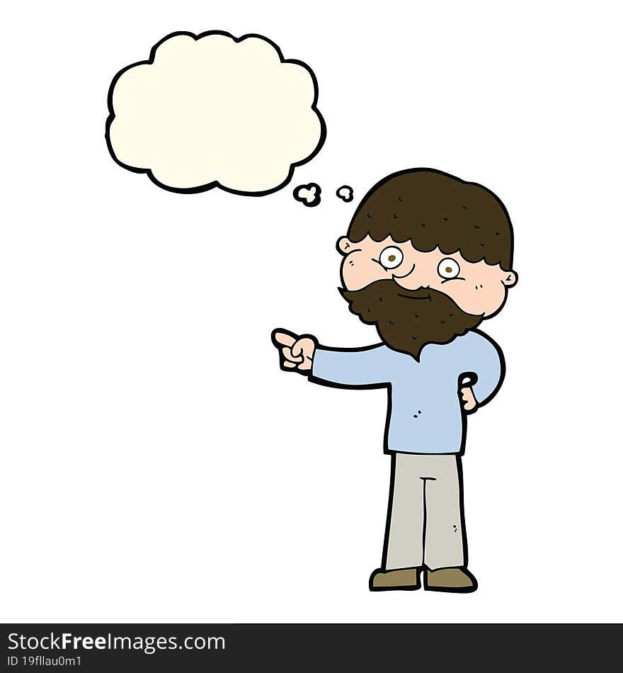 Cartoon Bearded Man Pointing With Thought Bubble