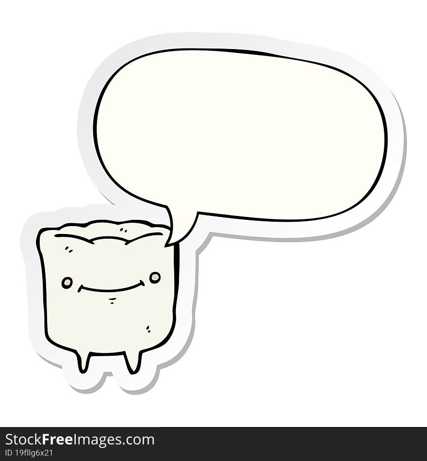 cartoon happy tooth with speech bubble sticker