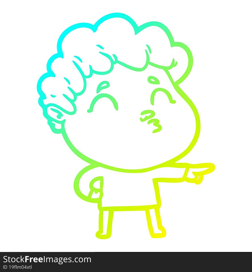 cold gradient line drawing cartoon man pouting