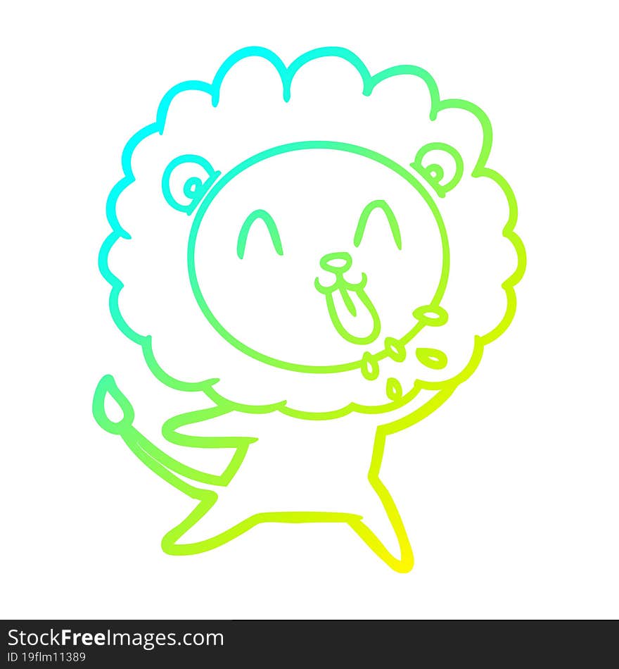 cold gradient line drawing happy cartoon lion