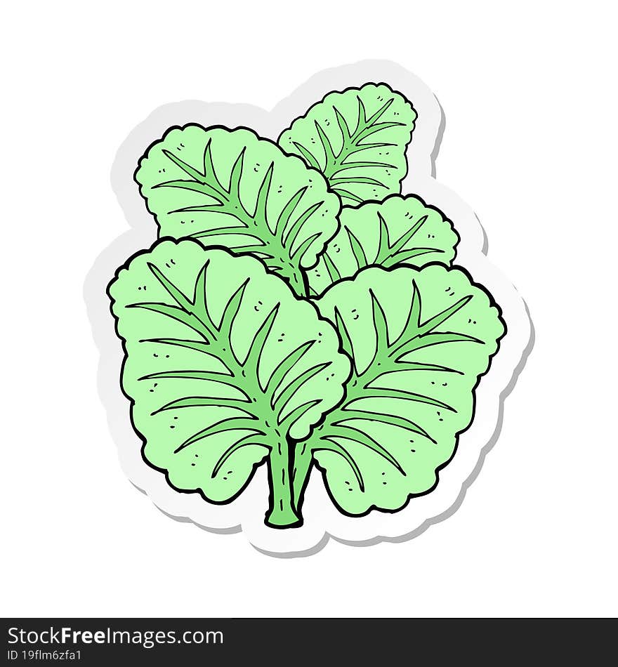 Sticker Of A Cartoon Cabbage Leaves