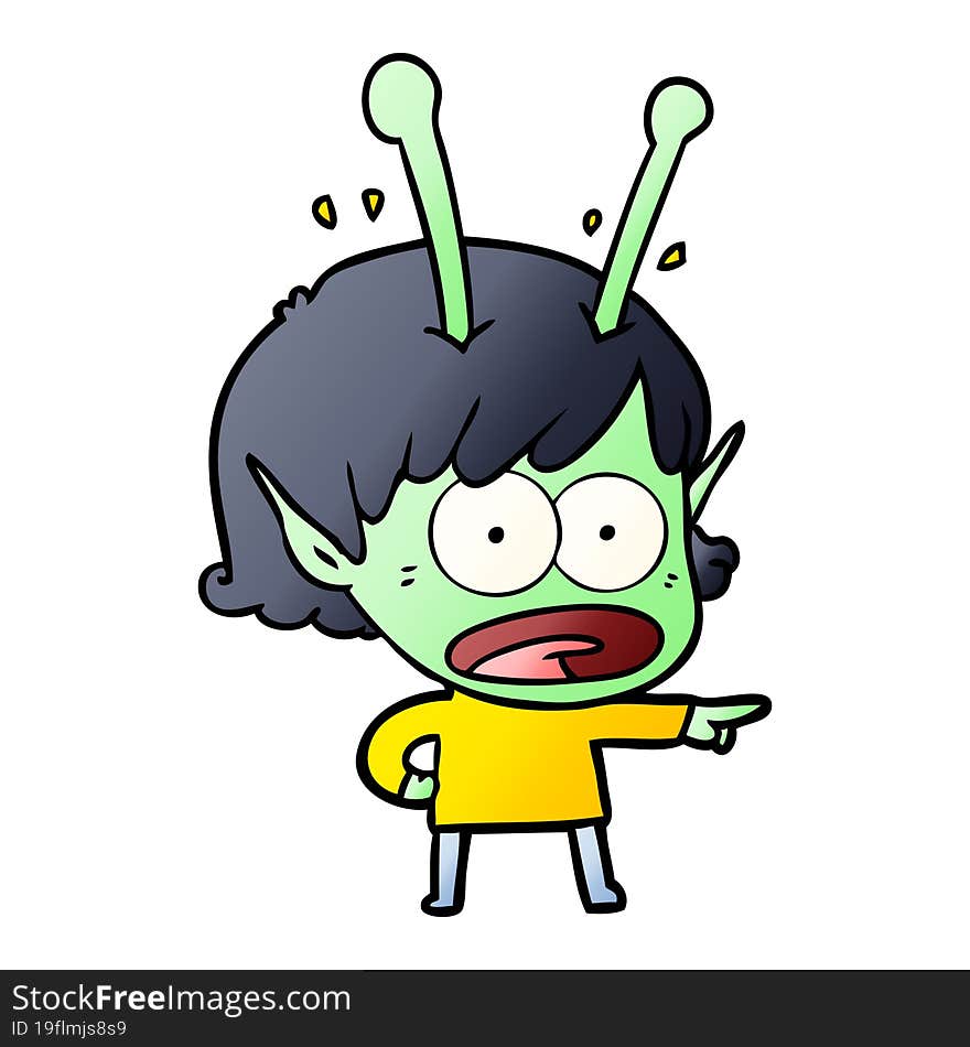 cartoon shocked alien girl. cartoon shocked alien girl