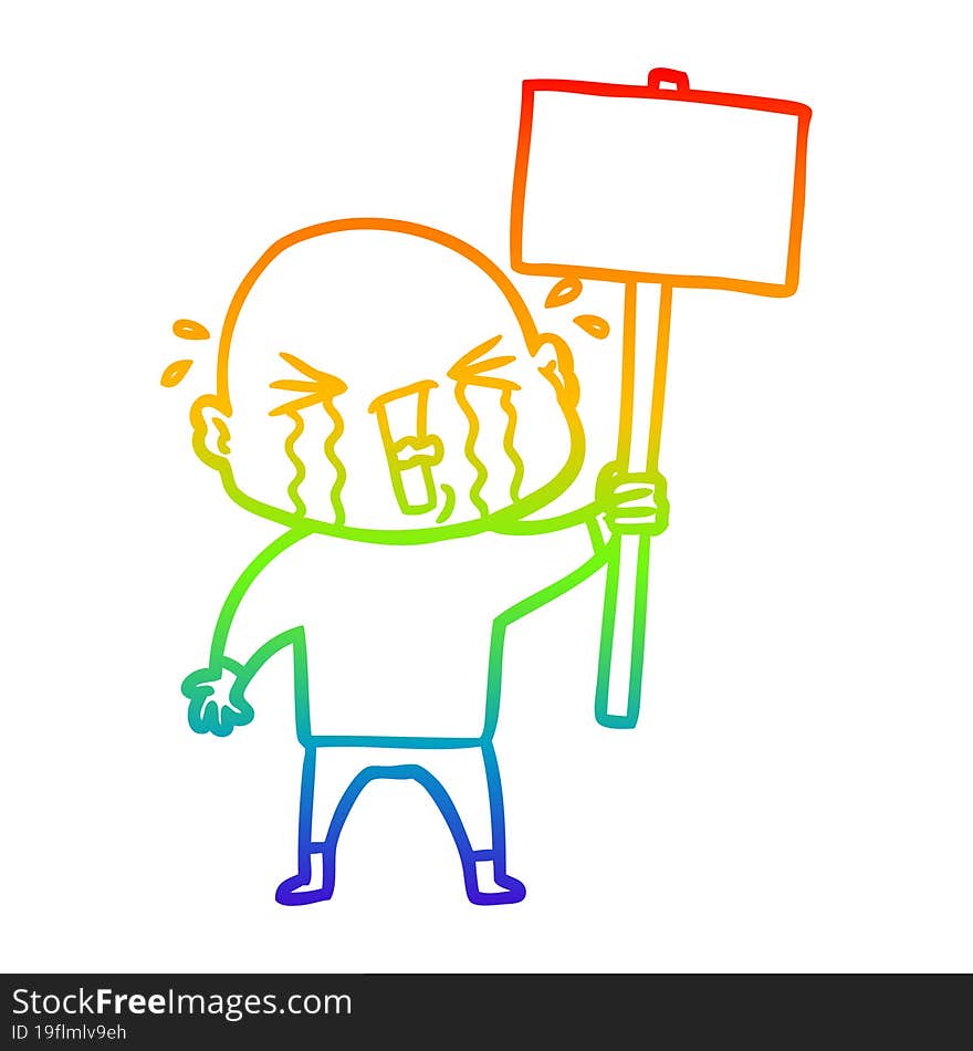 rainbow gradient line drawing cartoon crying bald man