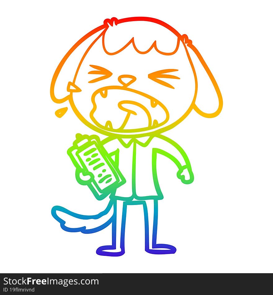 rainbow gradient line drawing of a cute cartoon dog