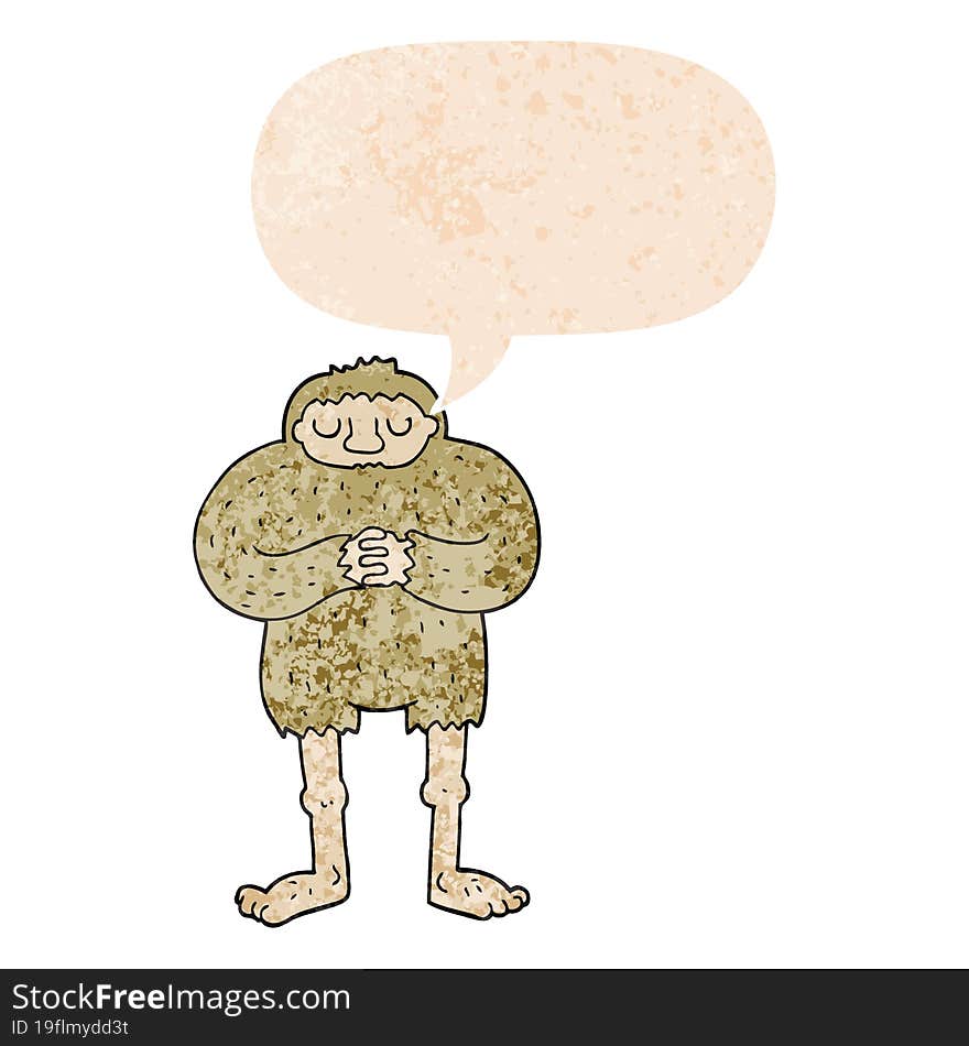 cartoon bigfoot and speech bubble in retro textured style