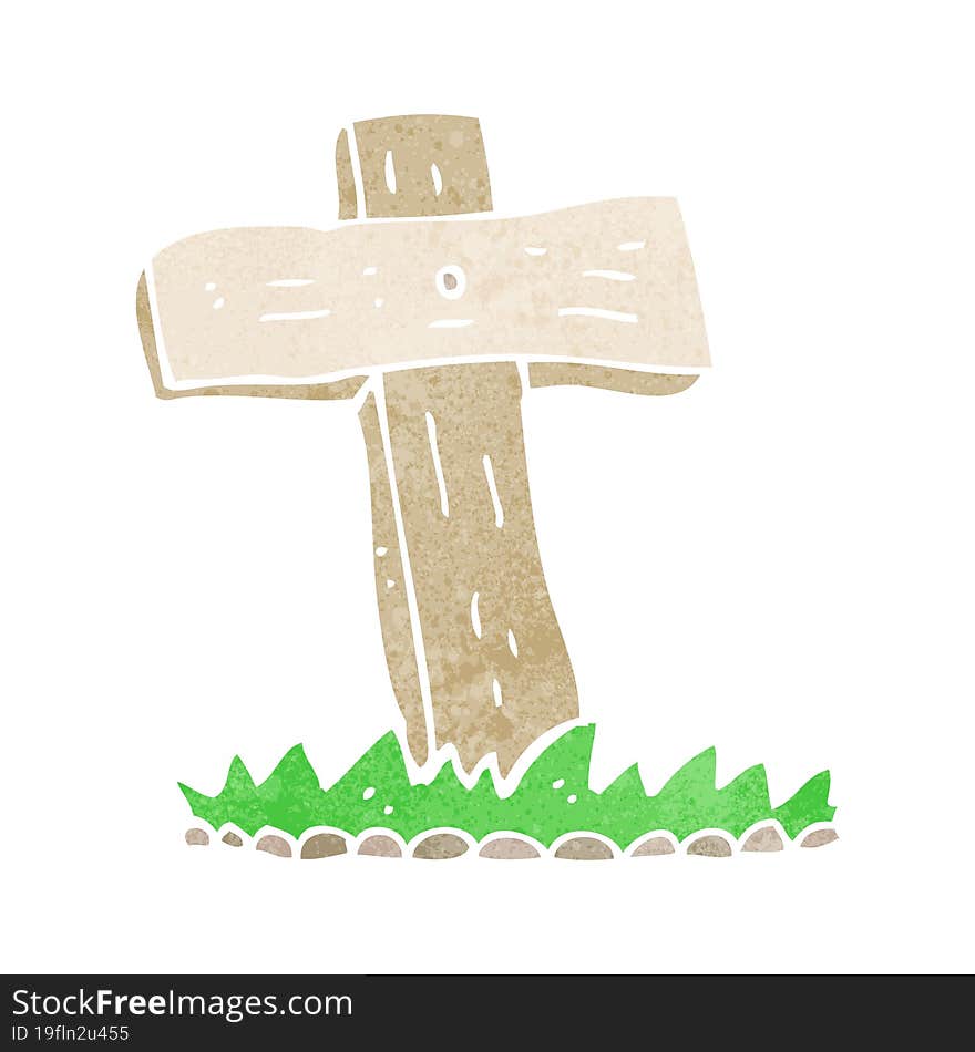 Cartoon Wooden Cross Grave