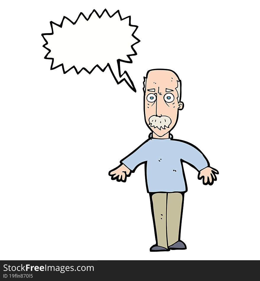 cartoon annoyed old man with speech bubble