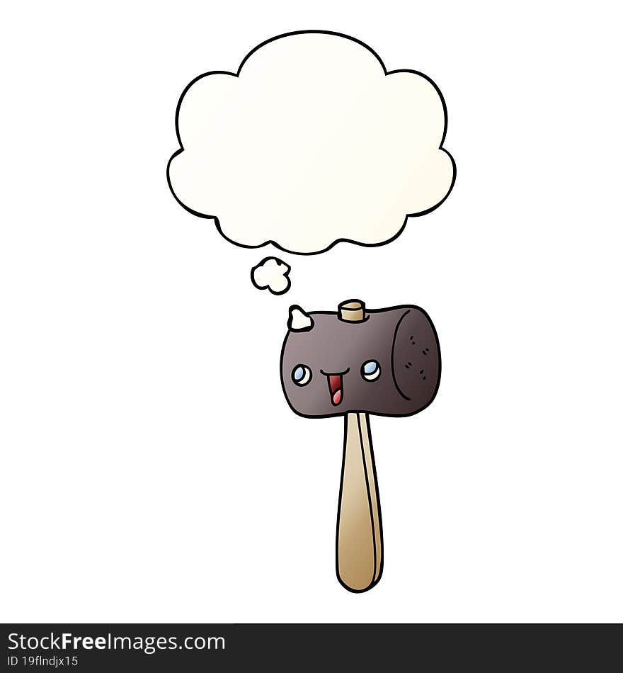 cartoon mallet and thought bubble in smooth gradient style