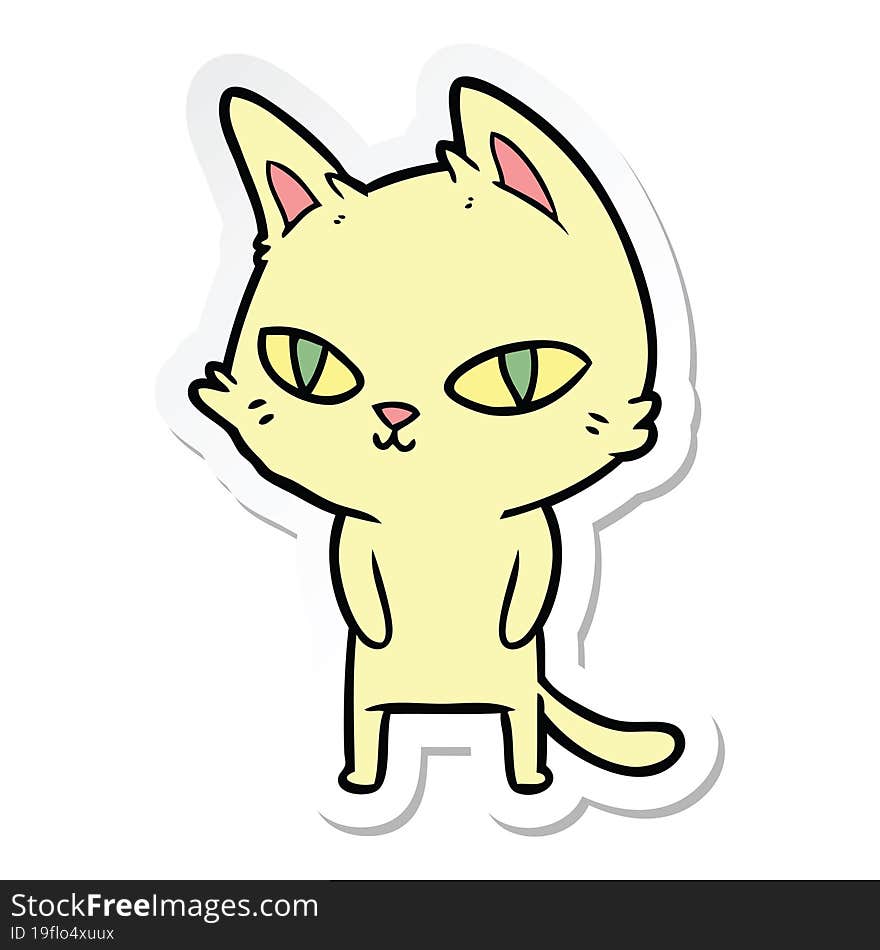 sticker of a cartoon cat with bright eyes