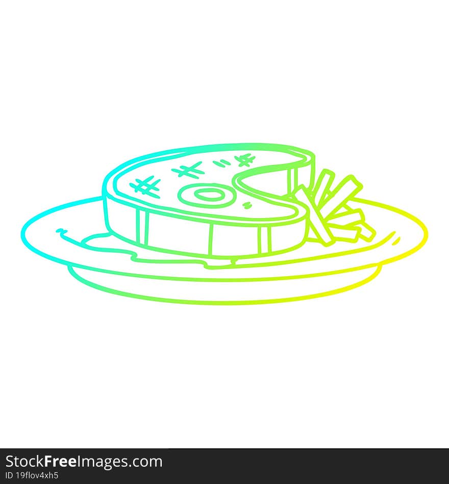 cold gradient line drawing of a cartoon steak dinner