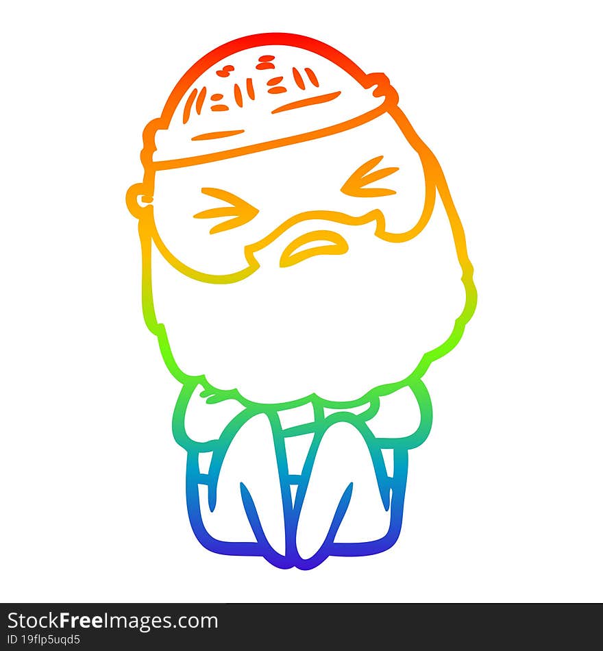 rainbow gradient line drawing cartoon man with beard