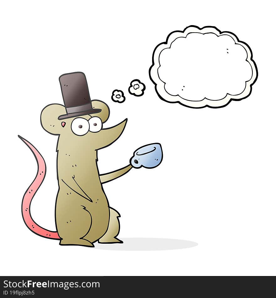 thought bubble cartoon mouse with cup and top hat