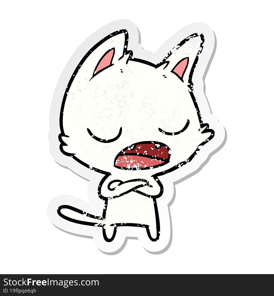 distressed sticker of a talking cat cartoon