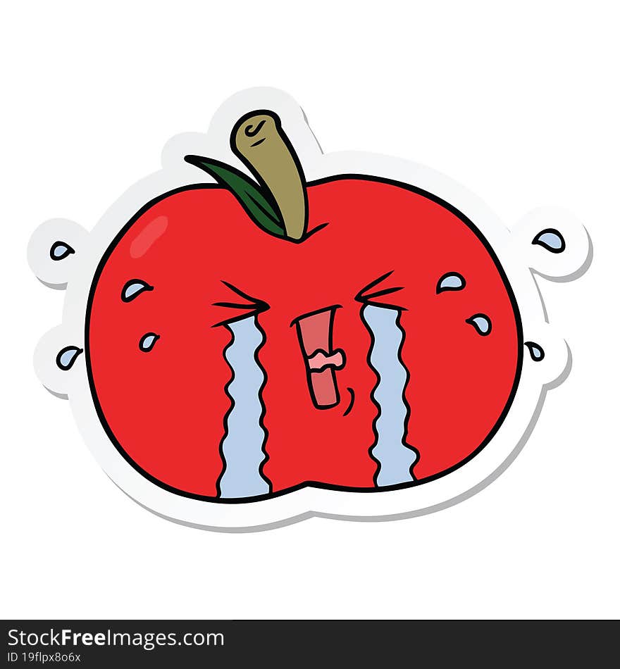 Sticker Of A Cartoon Apple Crying